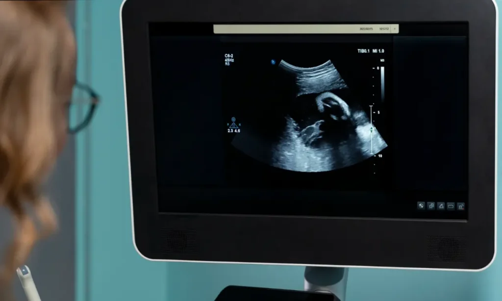 Dottoressa esamina ecografia fetale